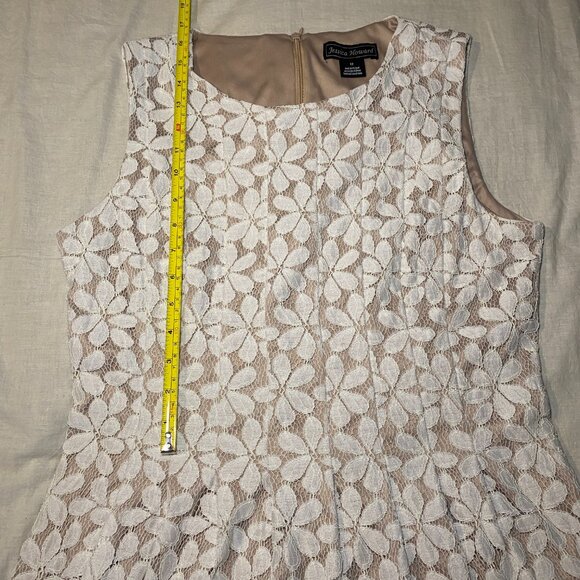 Jessica Howard White Beige Lace Overlay Sleeveless Dress Womens 12 Fit Flare EUC - Picture 10 of 11